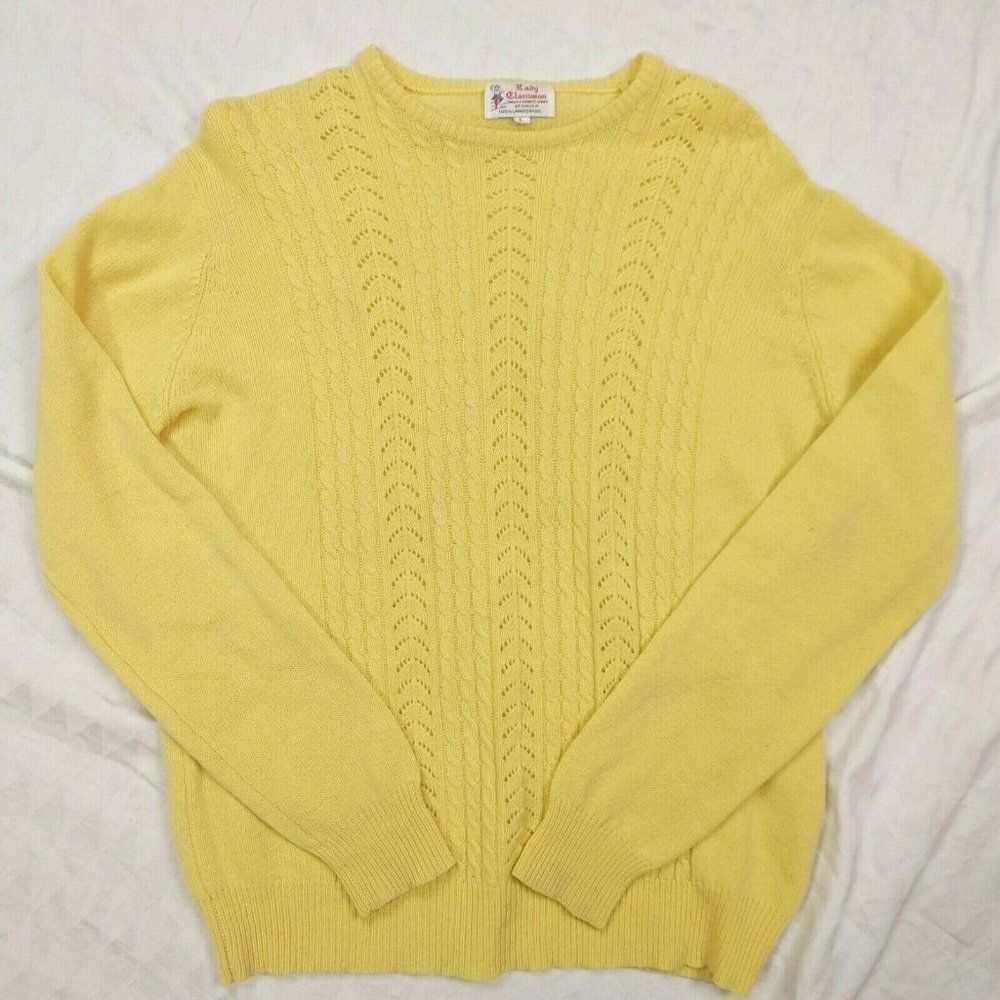 Vtg Lady Clansman Women's Large Yellow Lambswool Knit Crew Neck Pullover Sweater
